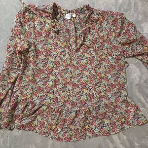 GAP Women's Floral Blouse - Red, Green, Yellow